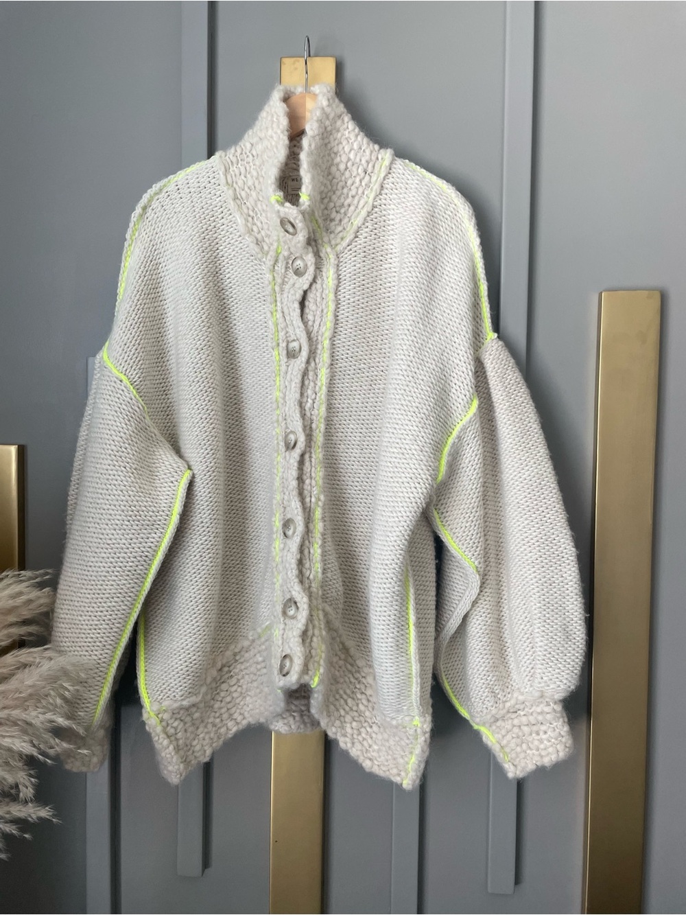 Free People We The Free Winterland Cardigan XL Neon Trim Chunky Knit - Picture 5 of 9